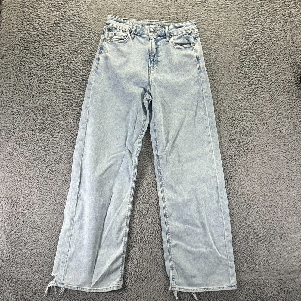 American Eagle Outfitters Jeans Women 2 Blue Cotton Denim Wide Leg Baggy Stretch